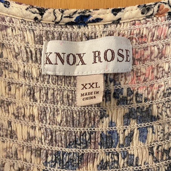 Knox Rose Floral Smocked Faux Wrap Top Blouse Long Sleeve Rayon Size XXL - Picture 3 of 11